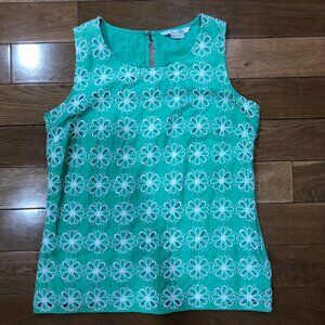 Boden 100% Cotton Floral Embroidered Shell Green Tank Top Size 4